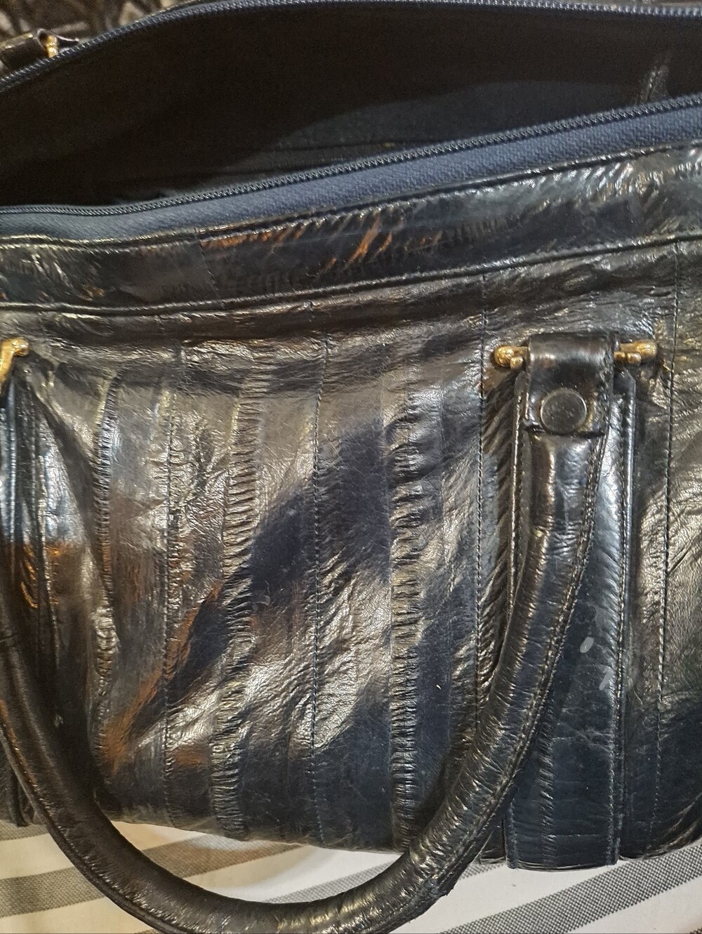 Navy Blue  Leather Ladies Tote Bag